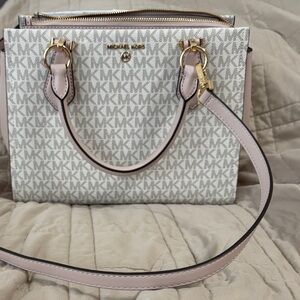 Michael Kors Monogram Satchel in Gray and Pink